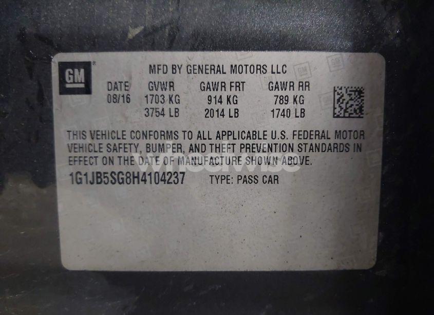 Photo 9 of 2017 Chevrolet Sonic LS AUTO (VIN 1G1JB5SG8H4104237)