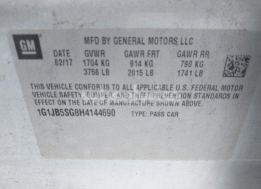 Photo 9 of 2017 Chevrolet Sonic LS AUTO (VIN 1G1JB5SG8H4144690)