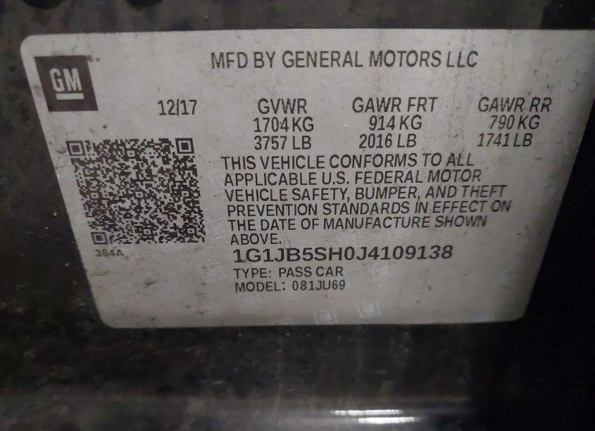 Photo 9 of 2018 Chevrolet Sonic LS AUTO (VIN 1G1JB5SH0J4109138)