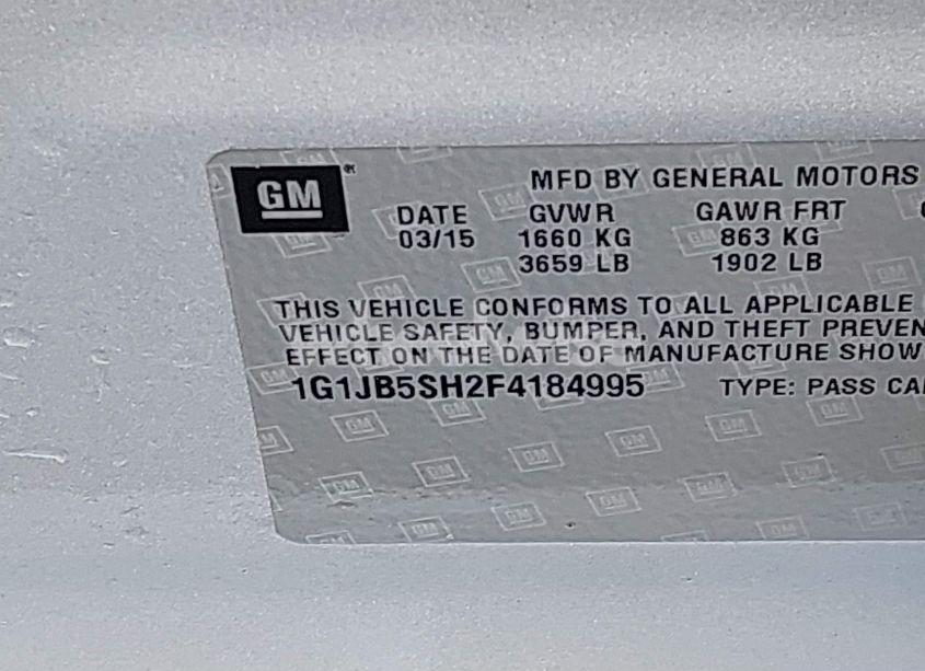 Photo 9 of 2015 Chevrolet Sonic LS MANUAL (VIN 1G1JB5SH2F4184995)