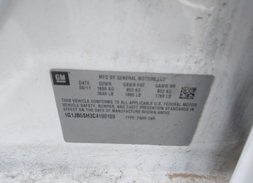 Photo 9 of 2012 Chevrolet Sonic 1LS (VIN 1G1JB5SH3C4100159)