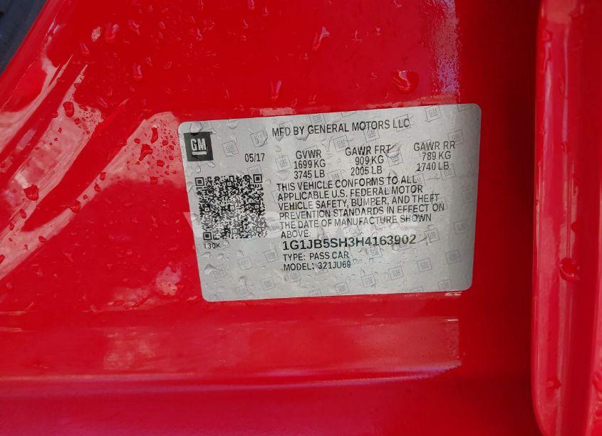 Photo 9 of 2017 Chevrolet Sonic LS AUTO (VIN 1G1JB5SH3H4163902)