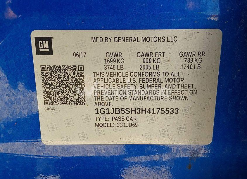 Photo 9 of 2017 Chevrolet Sonic LS AUTO (VIN 1G1JB5SH3H4175533)