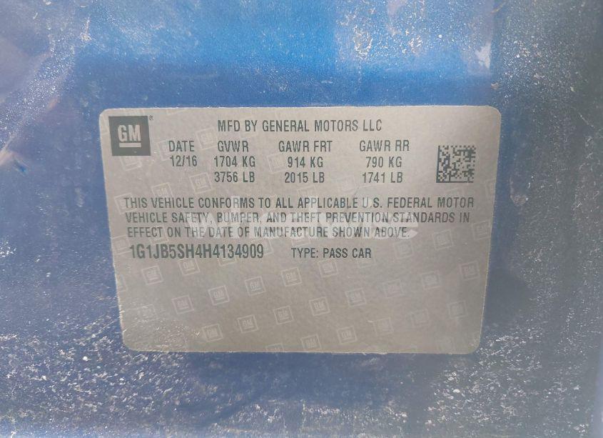 Photo 9 of 2017 Chevrolet Sonic LS AUTO (VIN 1G1JB5SH4H4134909)