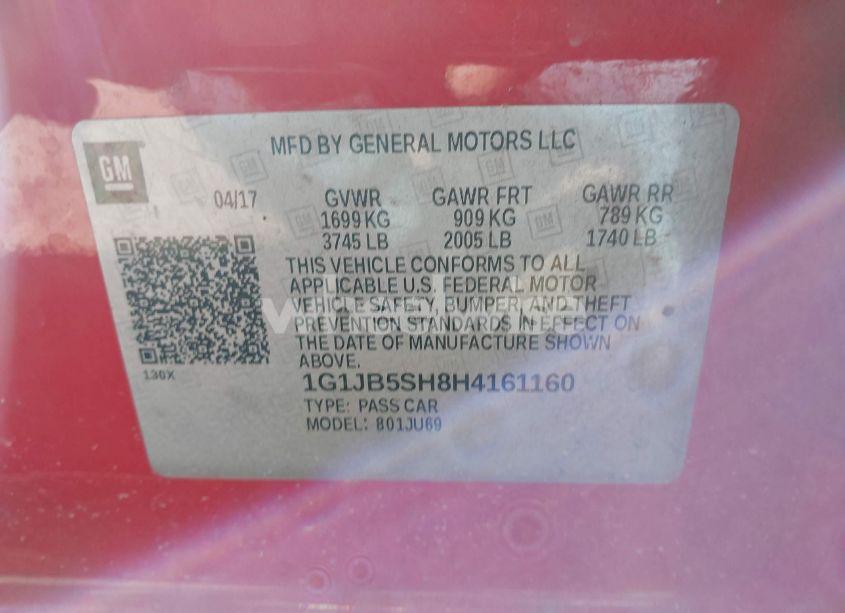 Photo 9 of 2017 Chevrolet Sonic LS AUTO (VIN 1G1JB5SH8H4161160)