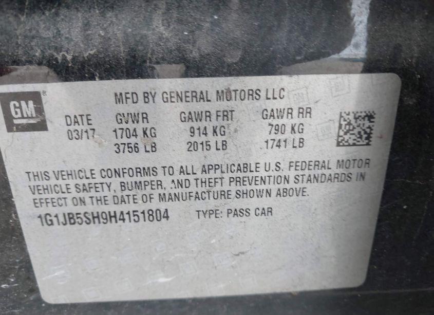 Photo 9 of 2017 Chevrolet Sonic LS AUTO (VIN 1G1JB5SH9H4151804)