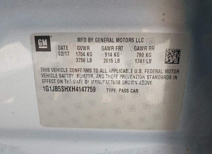 Photo 9 of 2017 Chevrolet Sonic LS AUTO (VIN 1G1JB5SHXH4147759)