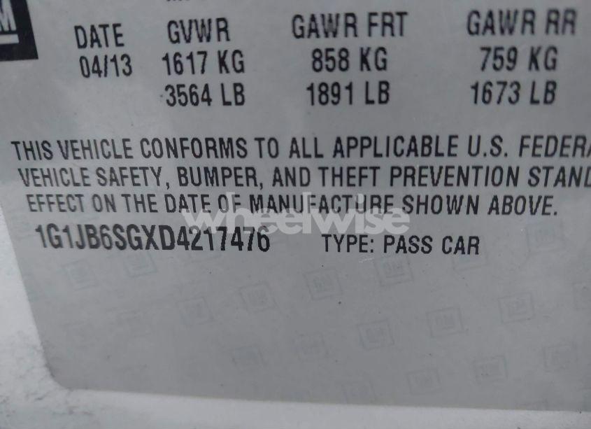 Photo 9 of 2013 Chevrolet Sonic LS MANUAL (VIN 1G1JB6SGXD4217476)