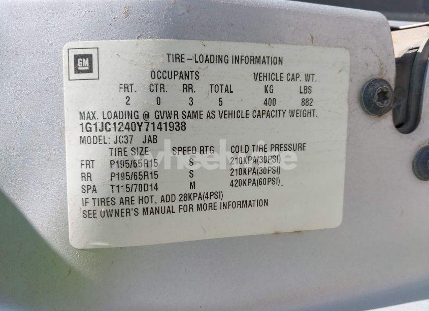 Photo 9 of 2000 Chevrolet Cavalier (VIN 1G1JC1240Y7141938)