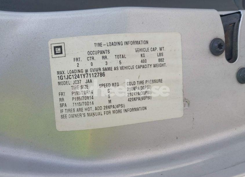 Photo 9 of 2000 Chevrolet Cavalier (VIN 1G1JC1241Y7112786)