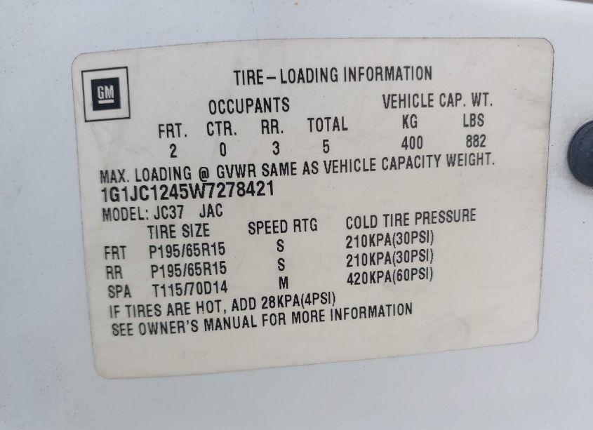Photo 9 of 1998 Chevrolet Cavalier (VIN 1G1JC1245W7278421)