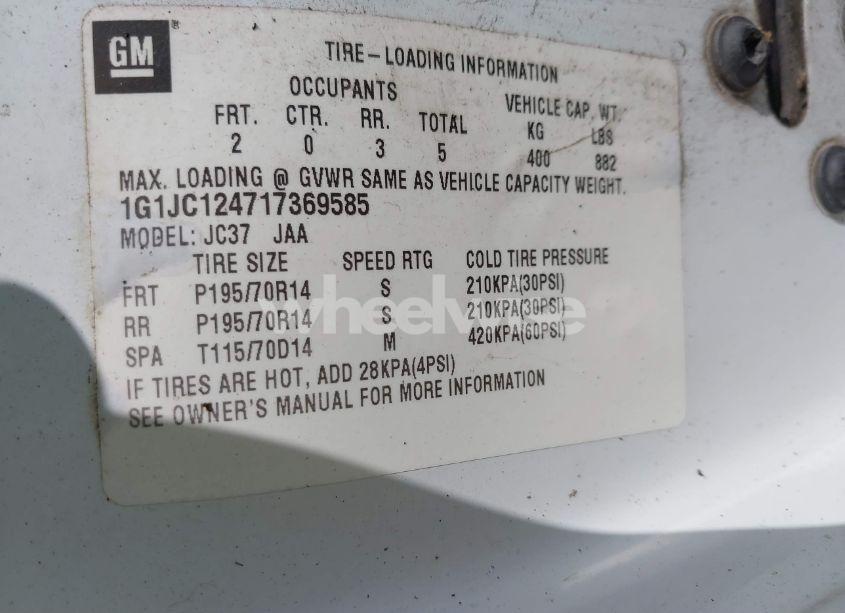 Photo 9 of 2001 Chevrolet Cavalier (VIN 1G1JC124717369585)