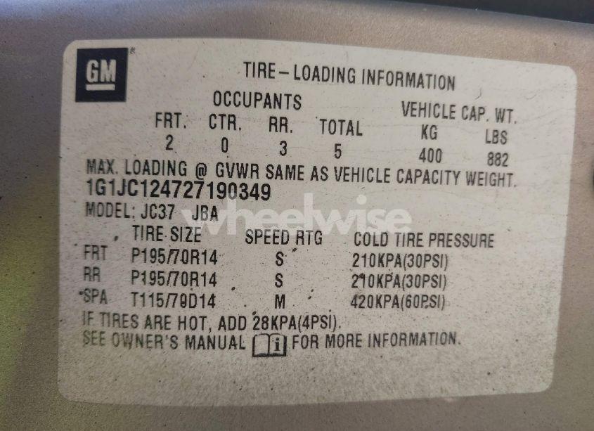 Photo 9 of 2002 Chevrolet Cavalier (VIN 1G1JC124727190349)