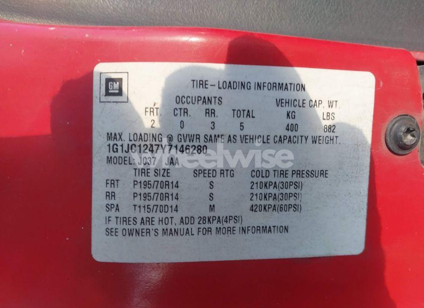 Photo 9 of 2000 Chevrolet Cavalier (VIN 1G1JC1247Y7146280)