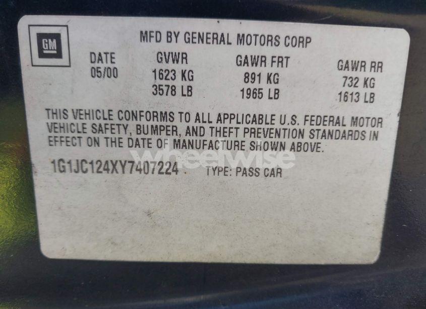 Photo 9 of 2000 Chevrolet Cavalier (VIN 1G1JC124XY7407224)