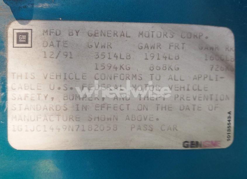 Photo 9 of 1992 Chevrolet Cavalier VL/RS (VIN 1G1JC1449N7182058)