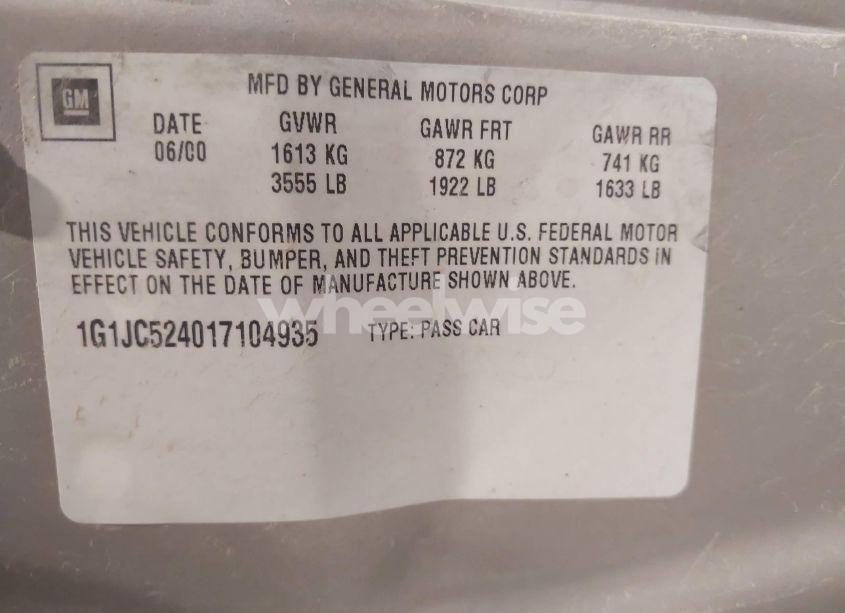 Photo 9 of 2001 Chevrolet Cavalier (VIN 1G1JC524017104935)