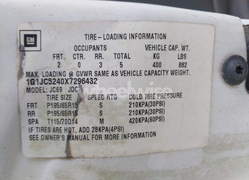 Photo 9 of 1999 Chevrolet Cavalier (VIN 1G1JC5240X7296432)