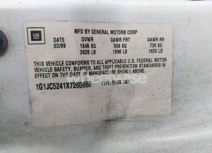 Photo 9 of 1999 Chevrolet Cavalier (VIN 1G1JC5241X7260880)