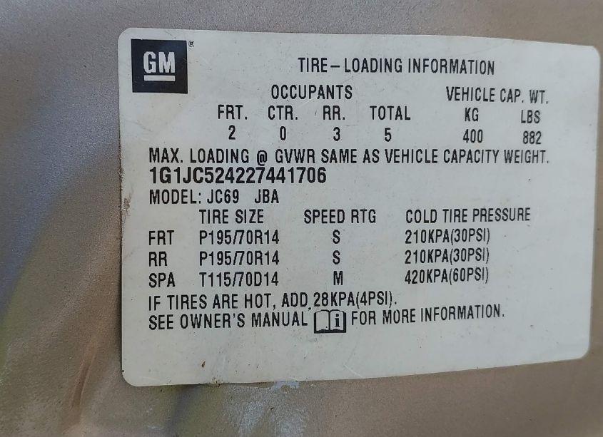 Photo 9 of 2002 Chevrolet Cavalier (VIN 1G1JC524227441706)