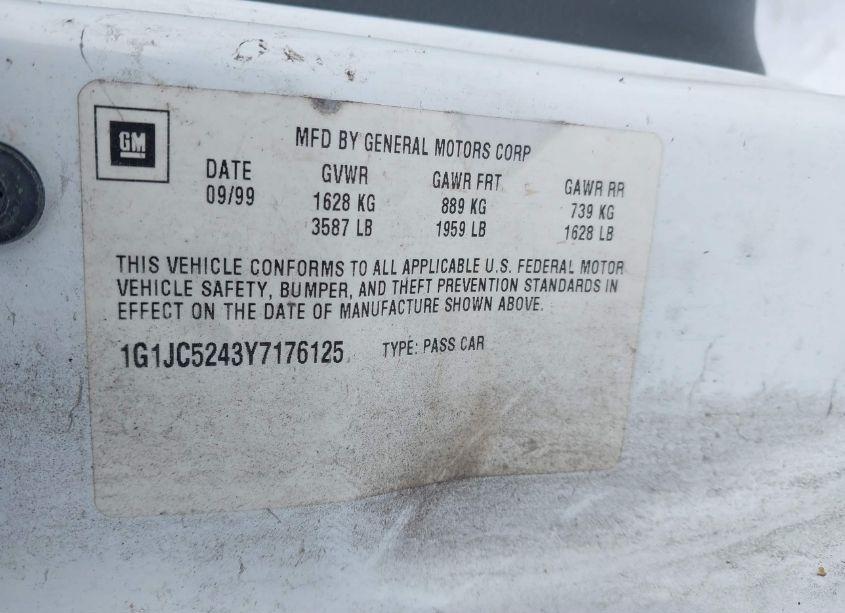 Photo 9 of 2000 Chevrolet Cavalier (VIN 1G1JC5243Y7176125)