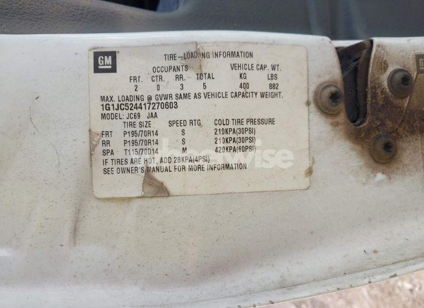 Photo 9 of 2001 Chevrolet Cavalier (VIN 1G1JC524417270603)