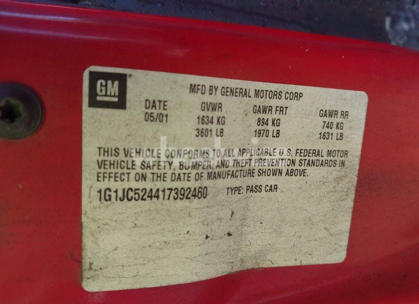 Photo 9 of 2001 Chevrolet Cavalier (VIN 1G1JC524417392460)