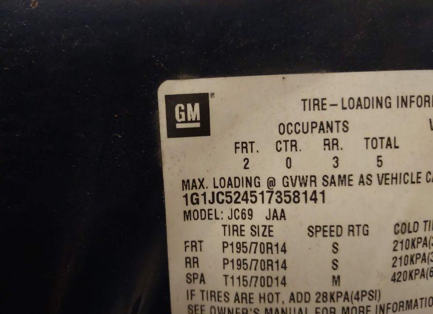 Photo 9 of 2001 Chevrolet Cavalier (VIN 1G1JC524517358141)