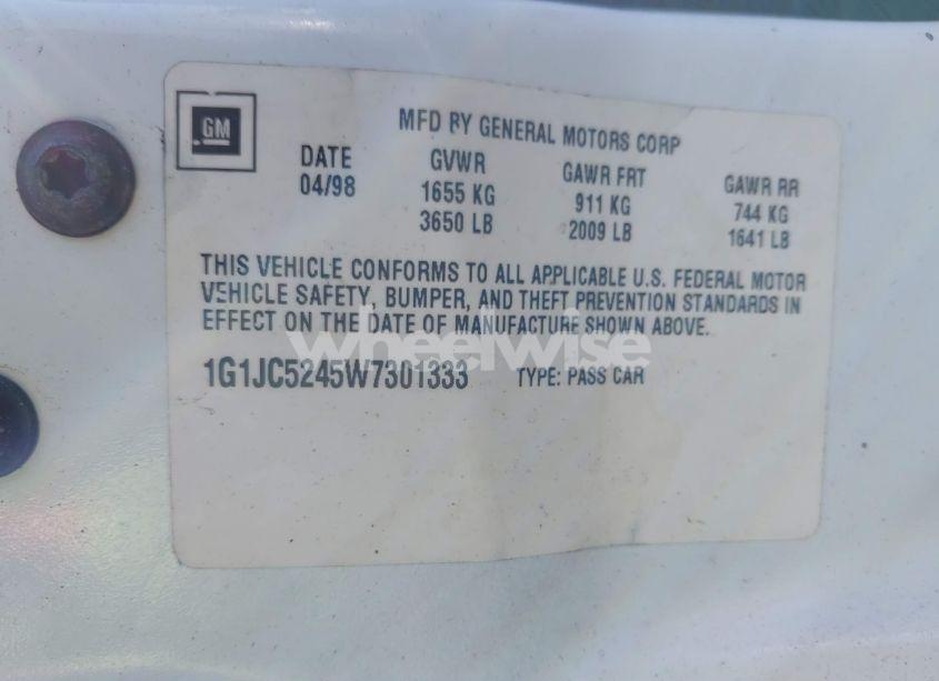 Photo 9 of 1998 Chevrolet Cavalier (VIN 1G1JC5245W7301333)