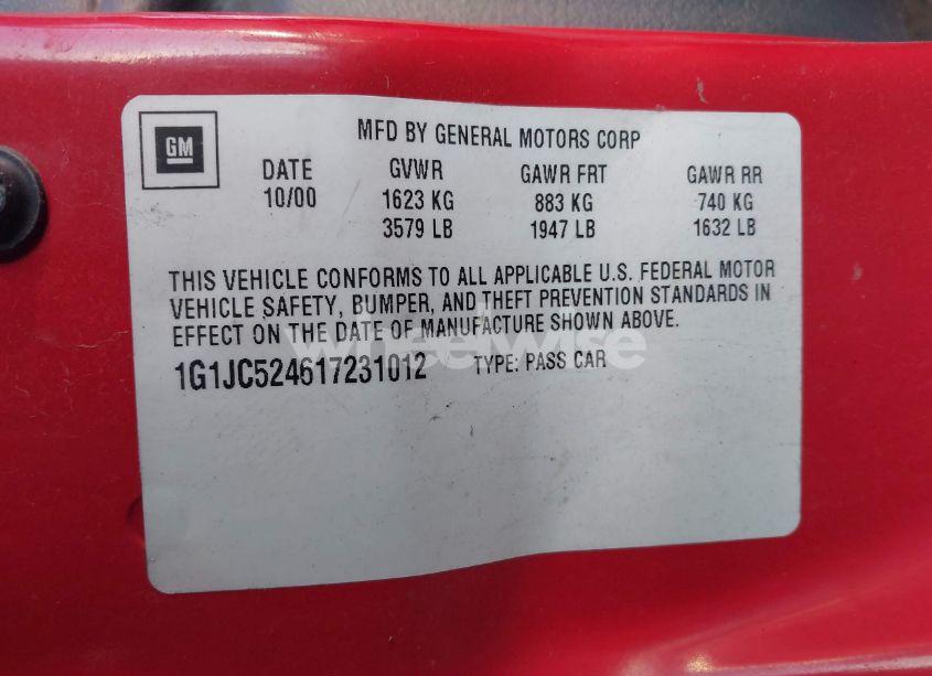 Photo 9 of 2001 Chevrolet Cavalier (VIN 1G1JC524617231012)