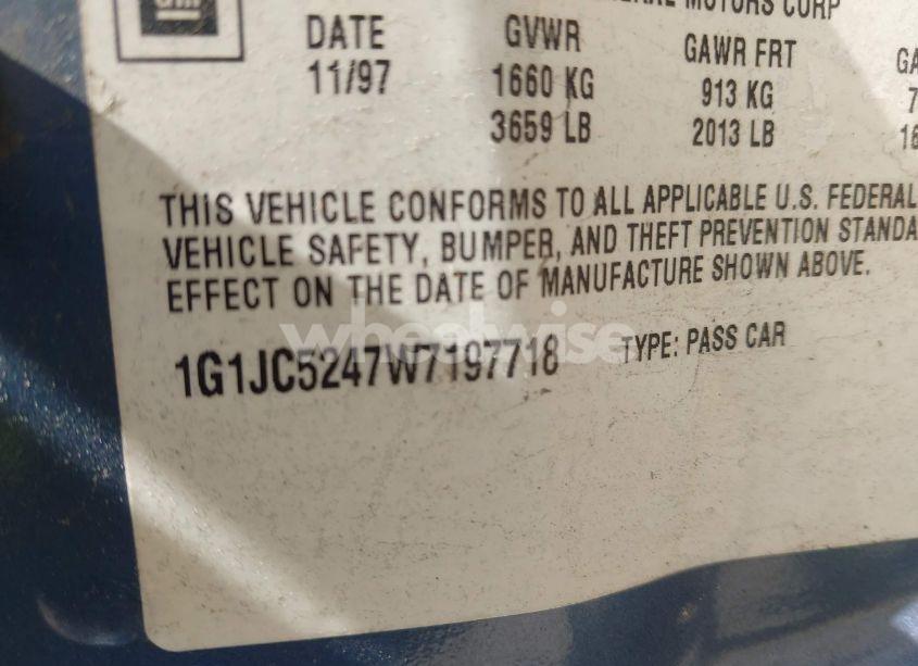 Photo 9 of 1998 Chevrolet Cavalier (VIN 1G1JC5247W7197718)