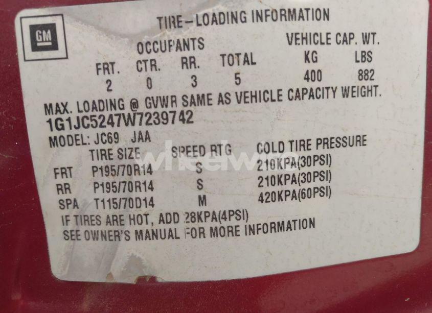 Photo 9 of 1998 Chevrolet Cavalier (VIN 1G1JC5247W7239742)