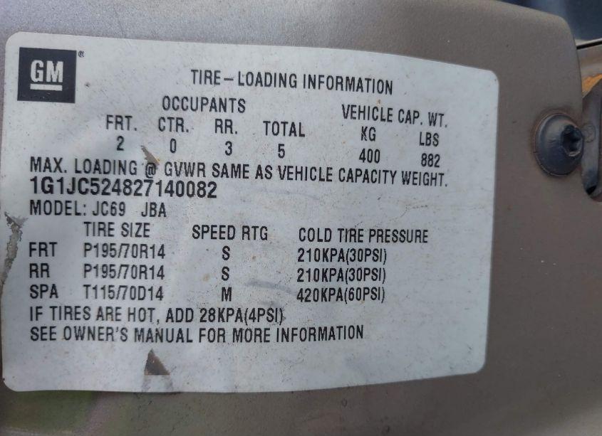 Photo 9 of 2002 Chevrolet Cavalier (VIN 1G1JC524827140082)