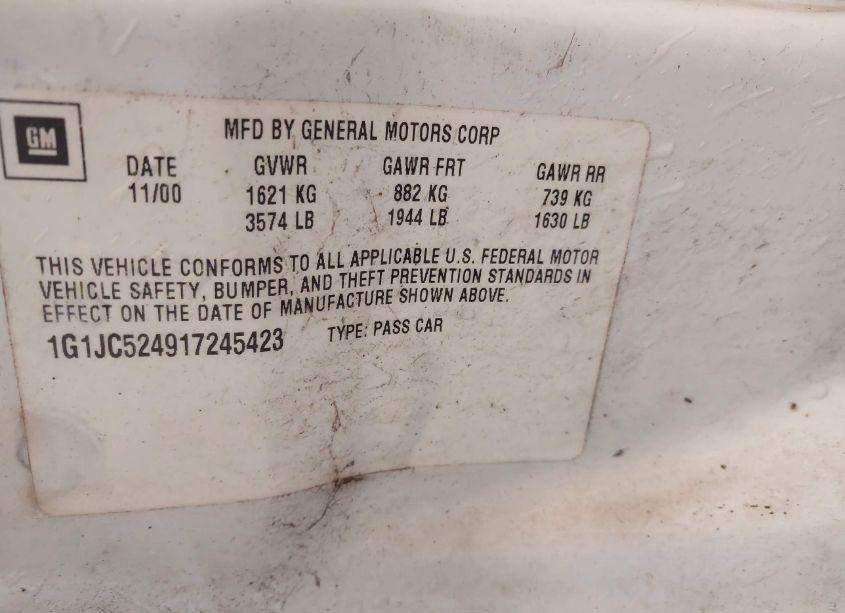 Photo 9 of 2001 Chevrolet Cavalier (VIN 1G1JC524917245423)