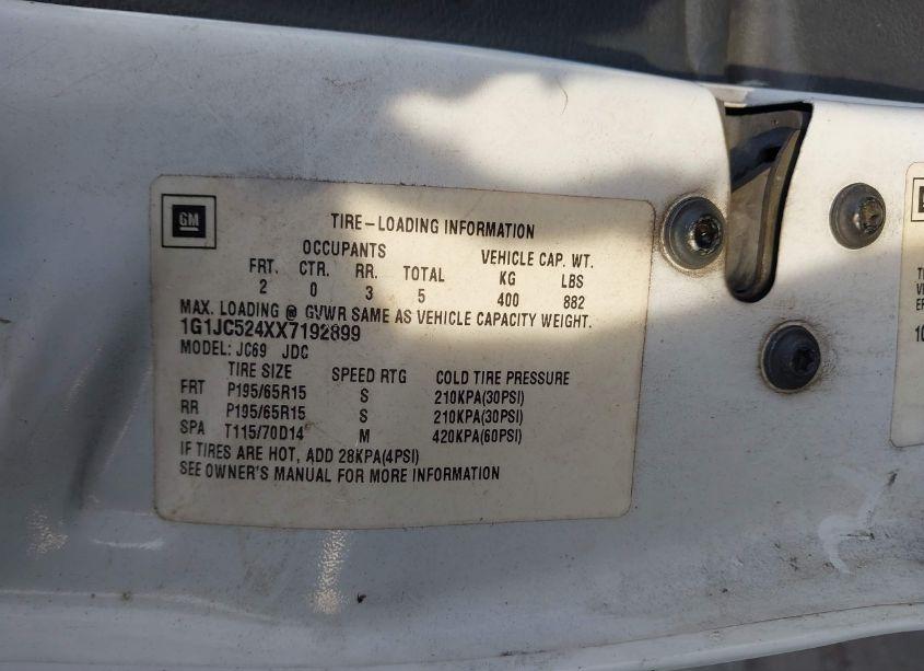 Photo 9 of 1999 Chevrolet Cavalier (VIN 1G1JC524XX7192899)