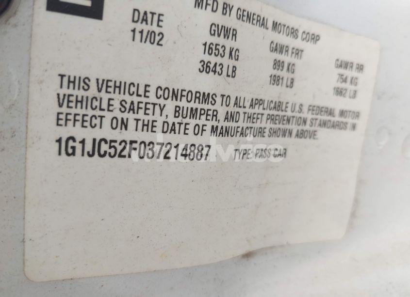 Photo 9 of 2003 Chevrolet Cavalier (VIN 1G1JC52F037214887)