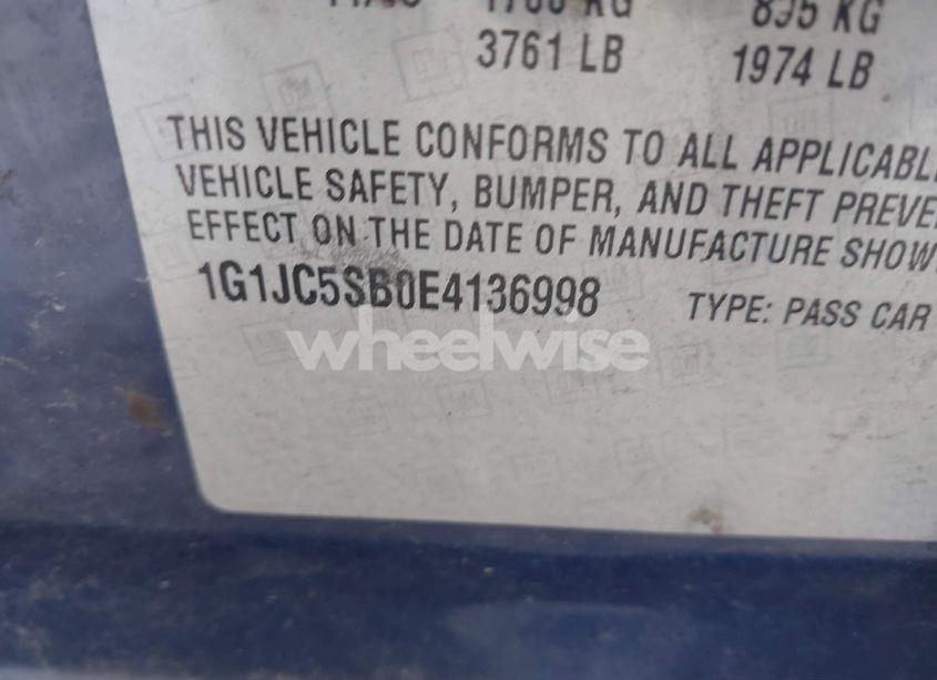 Photo 9 of 2014 Chevrolet Sonic LT AUTO (VIN 1G1JC5SB0E4136998)