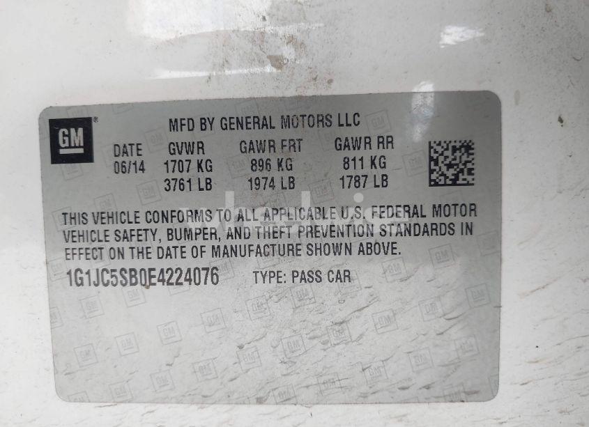 Photo 9 of 2014 Chevrolet Sonic LT AUTO (VIN 1G1JC5SB0E4224076)