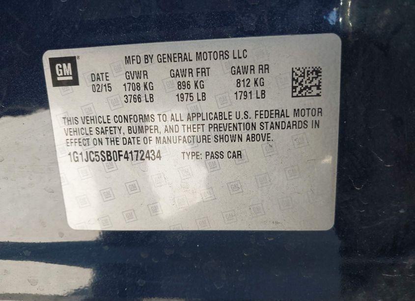 Photo 9 of 2015 Chevrolet Sonic LT AUTO (VIN 1G1JC5SB0F4172434)