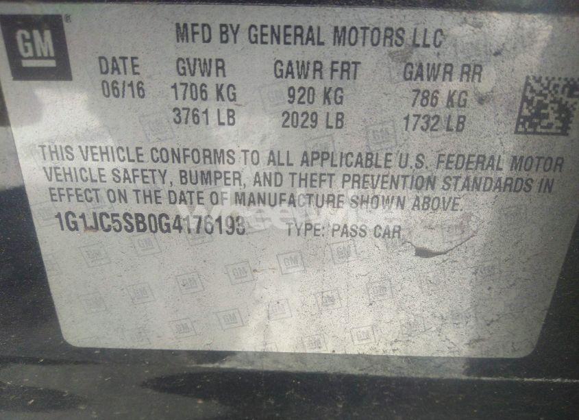 Photo 9 of 2016 Chevrolet Sonic LT AUTO (VIN 1G1JC5SB0G4176193)