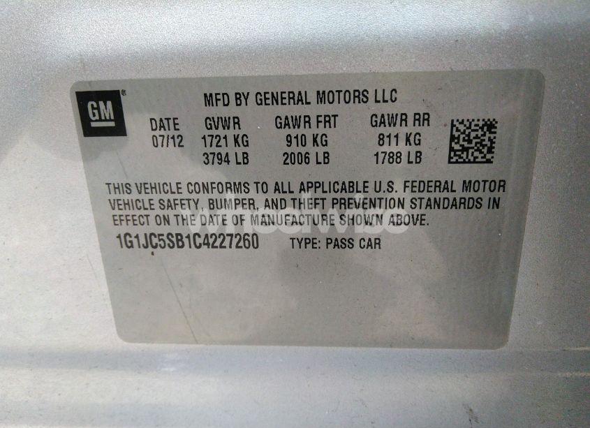 Photo 9 of 2012 Chevrolet Sonic 2LT (VIN 1G1JC5SB1C4227260)