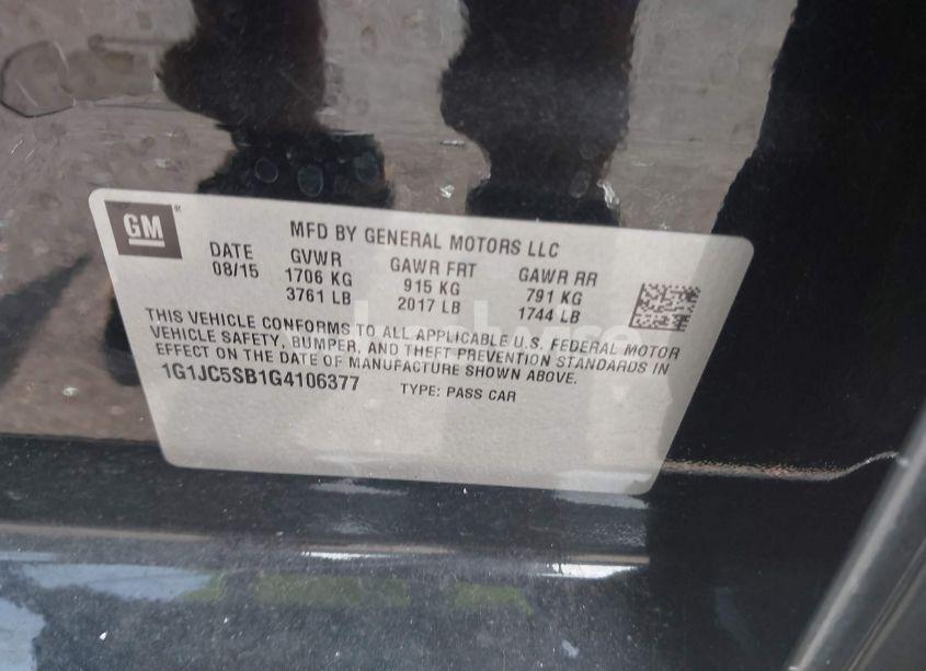 Photo 9 of 2016 Chevrolet Sonic LT AUTO (VIN 1G1JC5SB1G4106377)