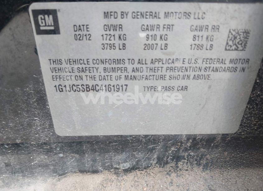 Photo 9 of 2012 Chevrolet Sonic 2LT (VIN 1G1JC5SB4C4161917)