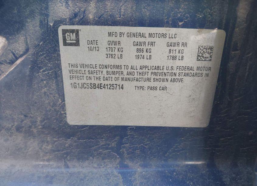 Photo 9 of 2014 Chevrolet Sonic LT AUTO (VIN 1G1JC5SB4E4125714)