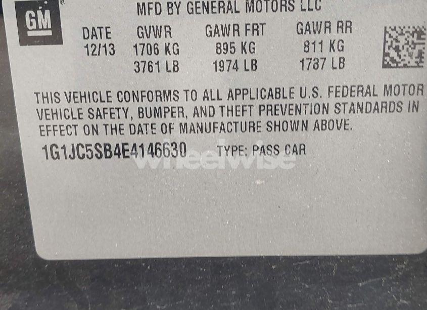 Photo 9 of 2014 Chevrolet Sonic LT AUTO (VIN 1G1JC5SB4E4146630)