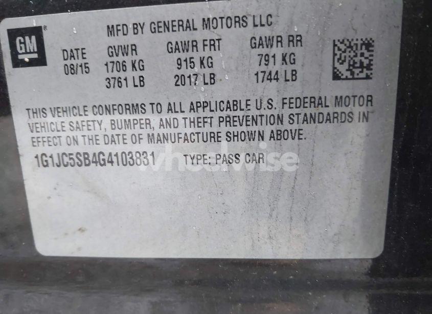 Photo 9 of 2016 Chevrolet Sonic LT AUTO (VIN 1G1JC5SB4G4103831)