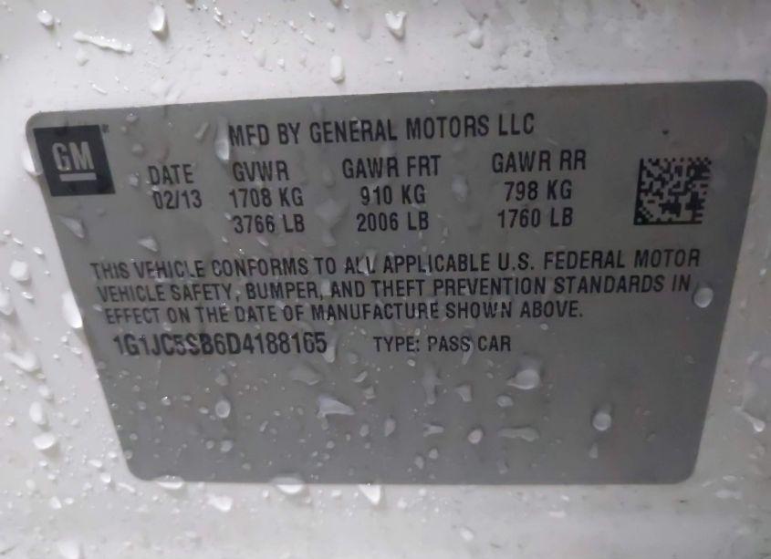 Photo 9 of 2013 Chevrolet Sonic LT AUTO (VIN 1G1JC5SB6D4188165)