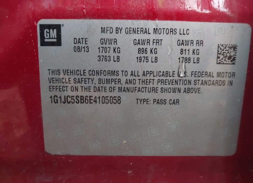 Photo 9 of 2014 Chevrolet Sonic LT AUTO (VIN 1G1JC5SB6E4105058)