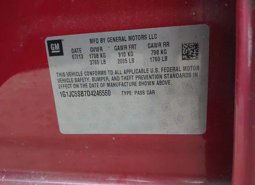 Photo 9 of 2013 Chevrolet Sonic LT AUTO (VIN 1G1JC5SB7D4246560)