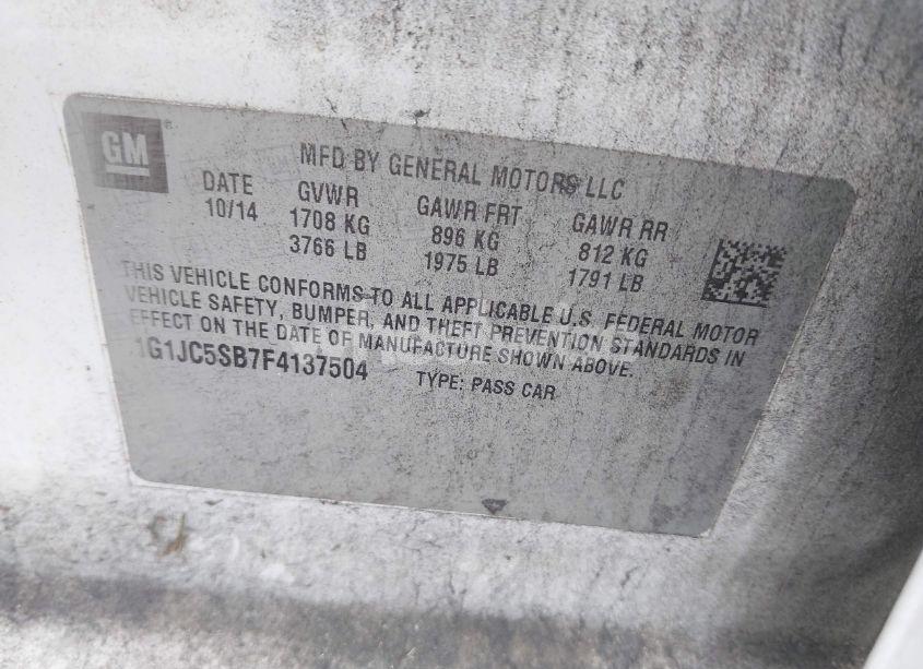 Photo 9 of 2015 Chevrolet Sonic LT AUTO (VIN 1G1JC5SB7F4137504)